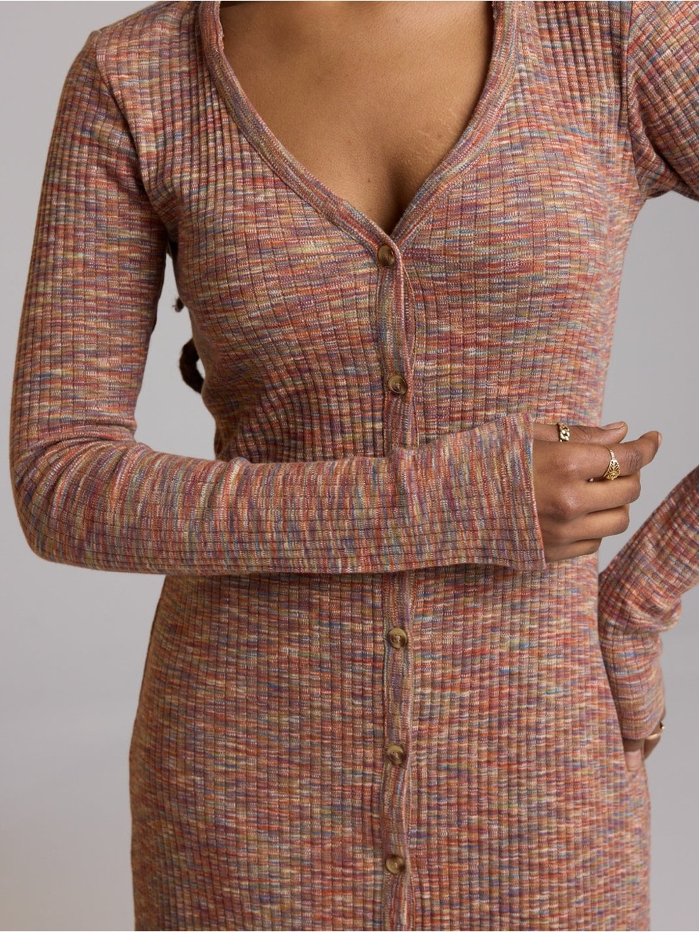 Known Supply Lorelei Multicolor Knit Button-Down organic cotton Dress size XL